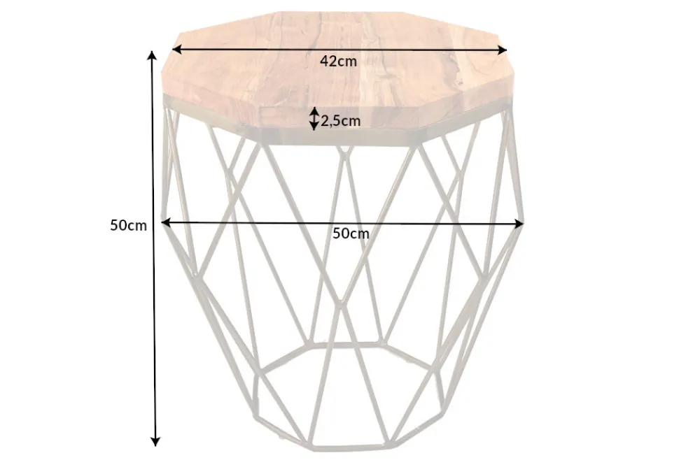 Riess-Ambiente Goldene Möbel|Mehr... > Abstrakter Beistelltisch DIAMOND 50cm natur Akazie Massivholz messing Metallgestell