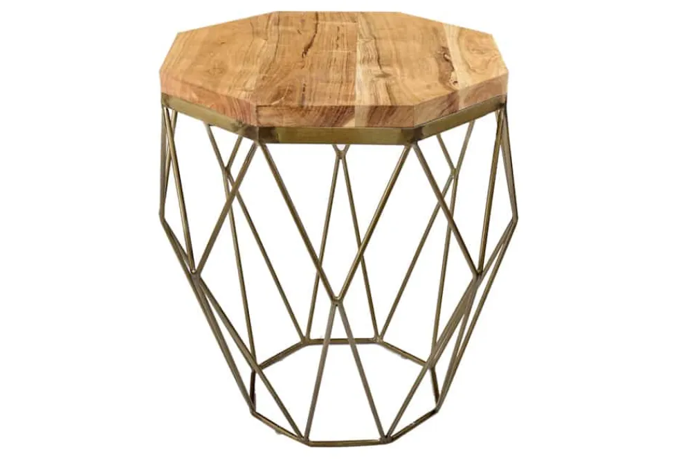 Riess-Ambiente Goldene Möbel|Mehr... > Abstrakter Beistelltisch DIAMOND 50cm natur Akazie Massivholz messing Metallgestell
