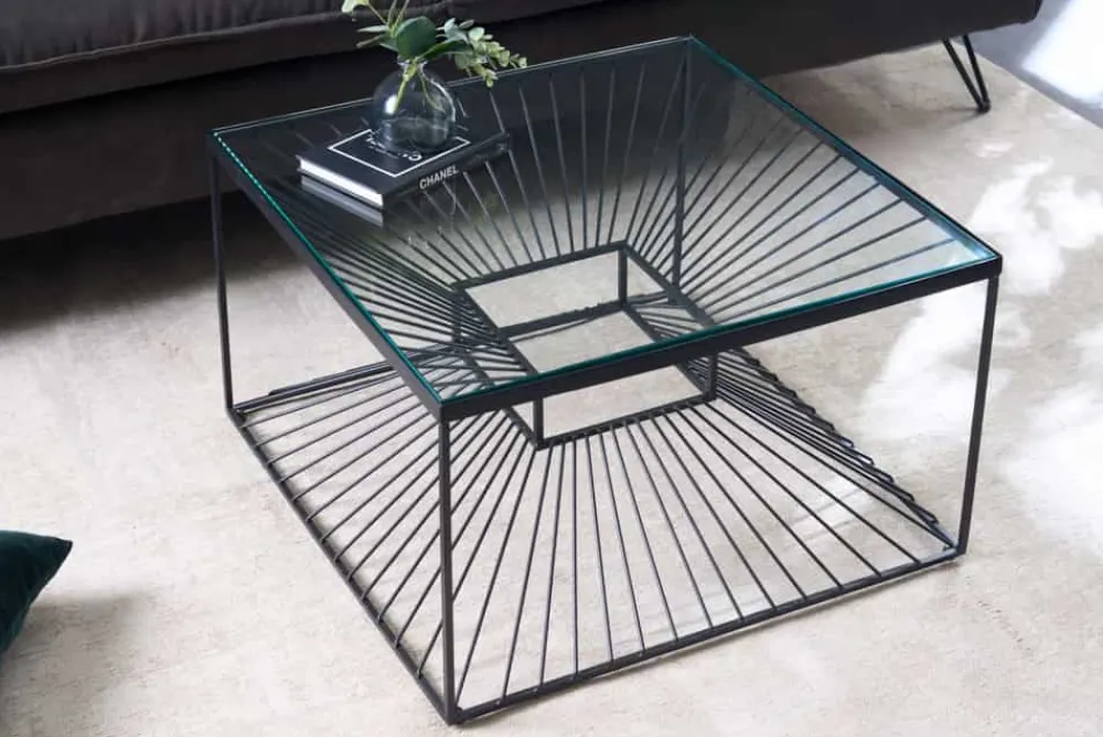 Riess-Ambiente Industrial Loft|Couchtische & Truhen > Abstrakter Couchtisch ILLUSION 60cm schwarz Metall Glas handmade modernes Design