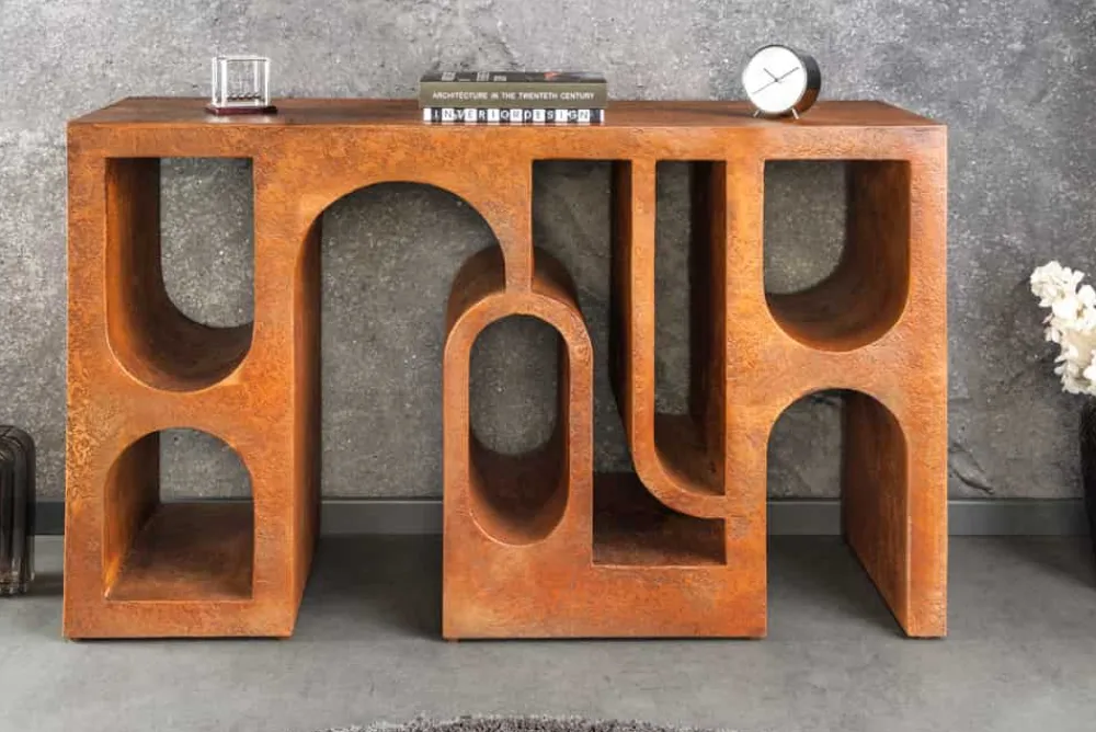 Riess-Ambiente Konsolentische > Abstrakter Konsolentisch ART AMBIENTE 120cm kupfer Edelrost-Look Beton Rundbogen-Design