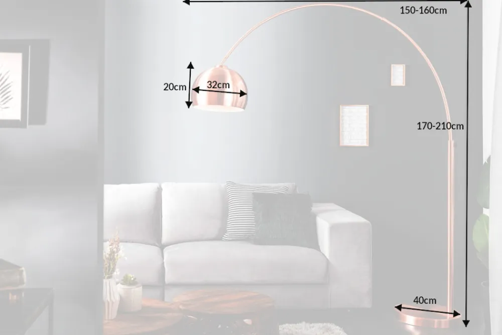 Riess-Ambiente Retro Möbel|Stehleuchten > Ausziehbare Bogenlampe LOUNGE DEAL 170-210cm kupfer Stehlampe