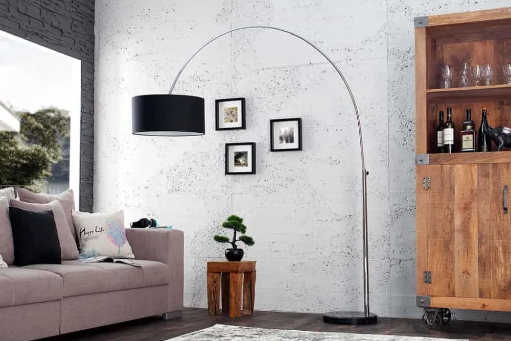Riess-Ambiente Retro Möbel|Stehleuchten > Ausziehbare Bogenlampe LOUNGE DEAL 170-200cm schwarz Leinenschirm Stehlampe