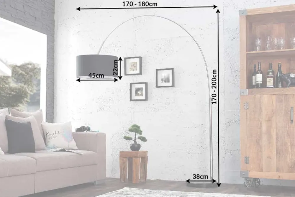 Riess-Ambiente Retro Möbel|Stehleuchten > Ausziehbare Bogenlampe LOUNGE DEAL 170-200cm schwarz Leinenschirm Stehlampe