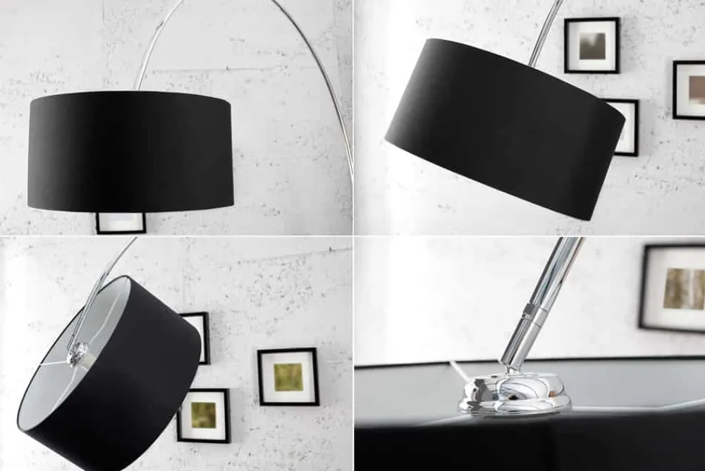Riess-Ambiente Retro Möbel|Stehleuchten > Ausziehbare Bogenlampe LOUNGE DEAL 170-200cm schwarz Leinenschirm Stehlampe