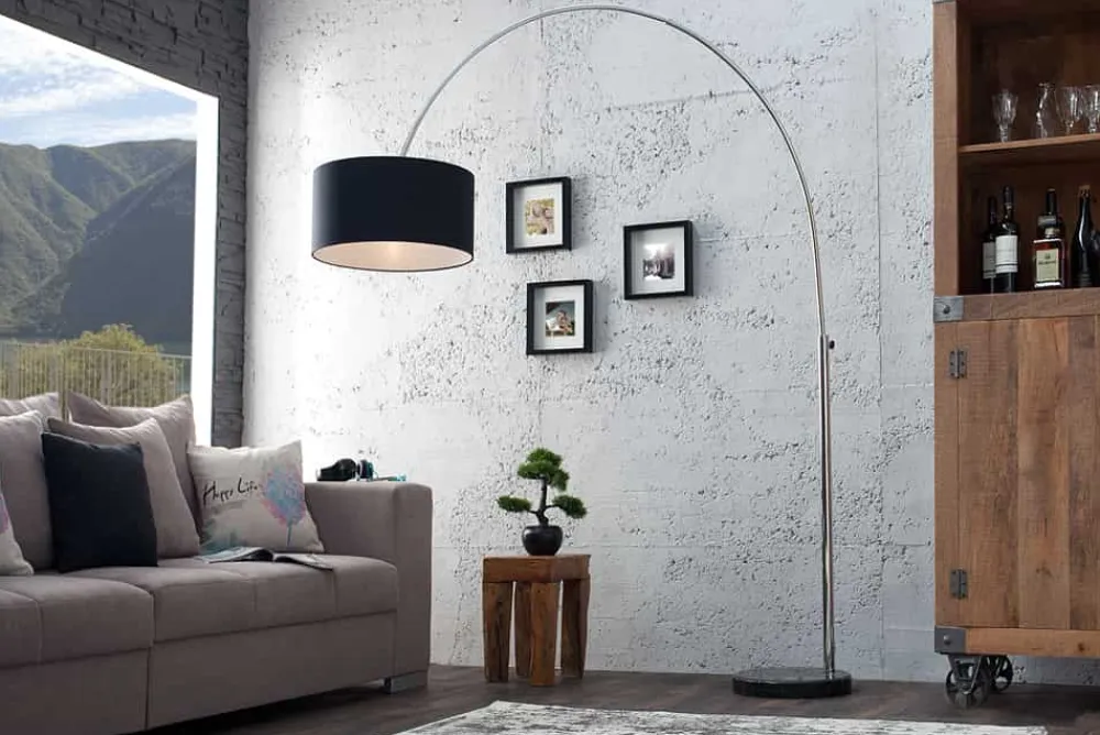Riess-Ambiente Retro Möbel|Stehleuchten > Ausziehbare Bogenlampe LOUNGE DEAL 170-200cm schwarz Leinenschirm Stehlampe
