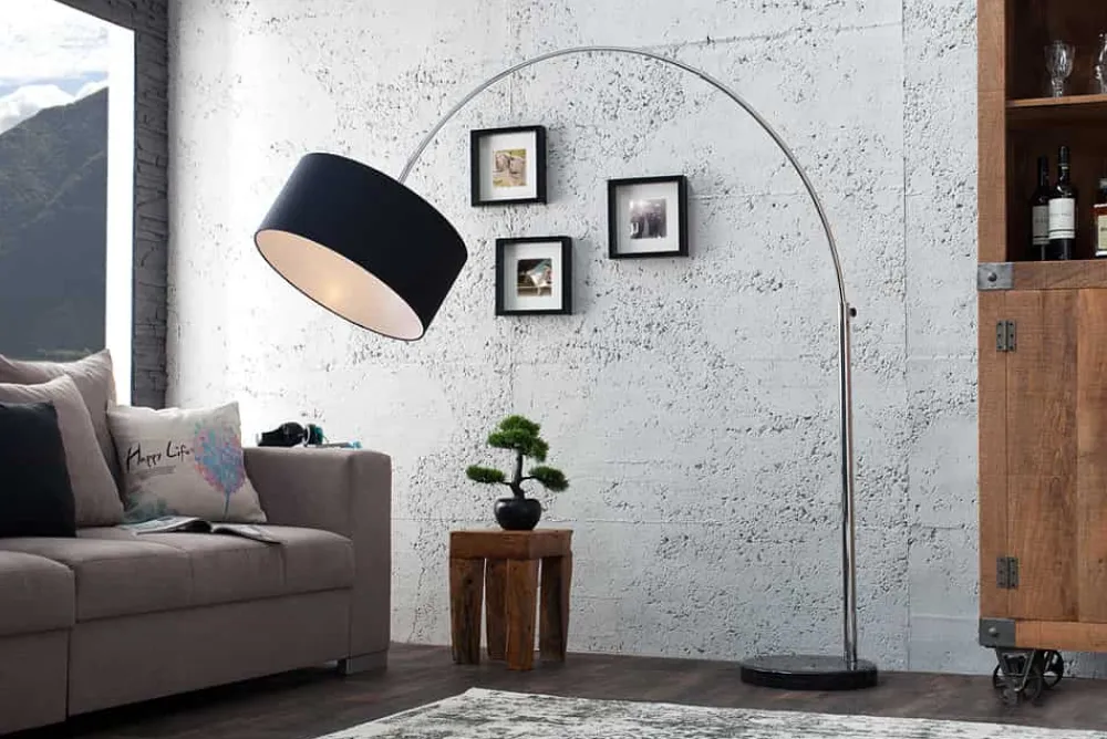 Riess-Ambiente Retro Möbel|Stehleuchten > Ausziehbare Bogenlampe LOUNGE DEAL 170-200cm schwarz Leinenschirm Stehlampe