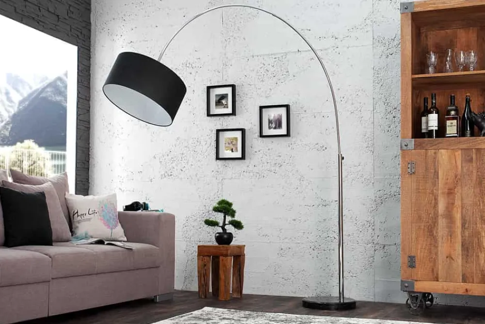 Riess-Ambiente Retro Möbel|Stehleuchten > Ausziehbare Bogenlampe LOUNGE DEAL 170-200cm schwarz Leinenschirm Stehlampe