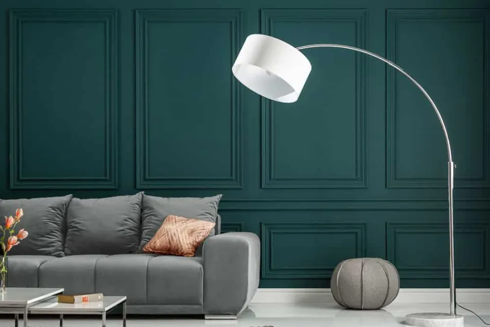 Riess-Ambiente Retro Möbel|Stehleuchten > Ausziehbare Bogenlampe LOUNGE DEAL 170-200cm weiß Leinenschirm Stehlampe