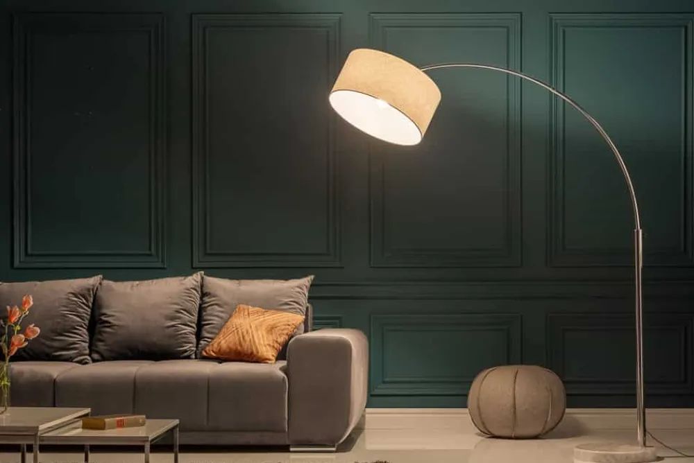 Riess-Ambiente Retro Möbel|Stehleuchten > Ausziehbare Bogenlampe LOUNGE DEAL 170-200cm weiß Leinenschirm Stehlampe