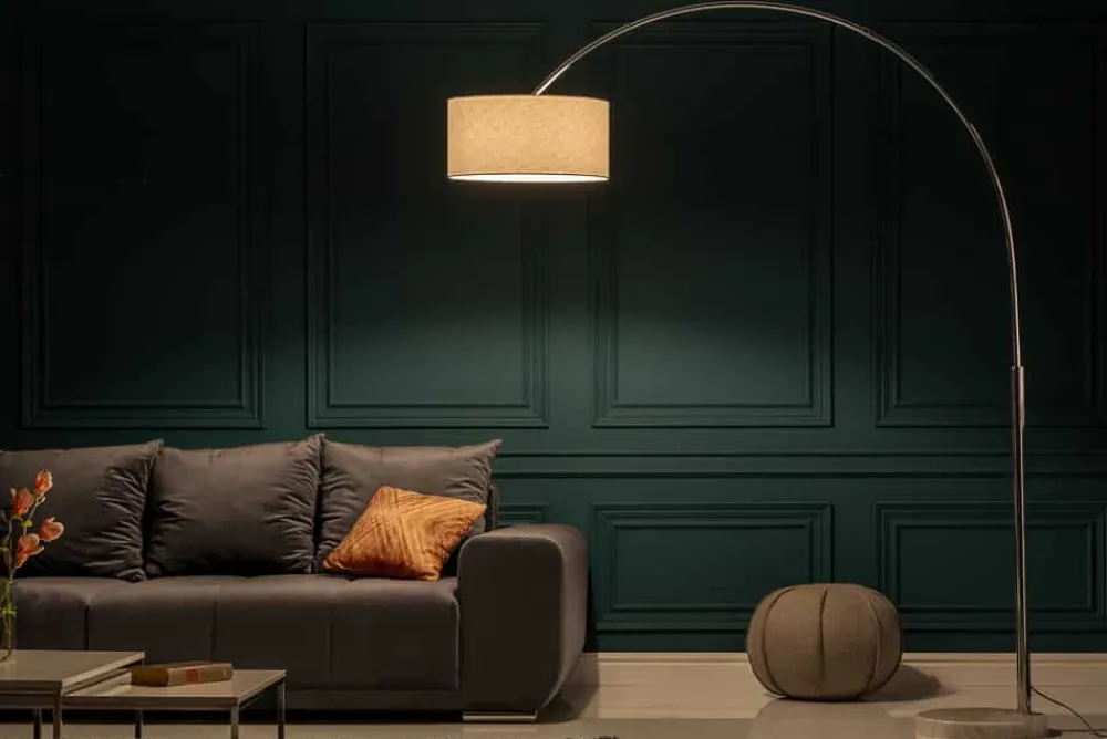 Riess-Ambiente Retro Möbel|Stehleuchten > Ausziehbare Bogenlampe LOUNGE DEAL 170-200cm weiß Leinenschirm Stehlampe