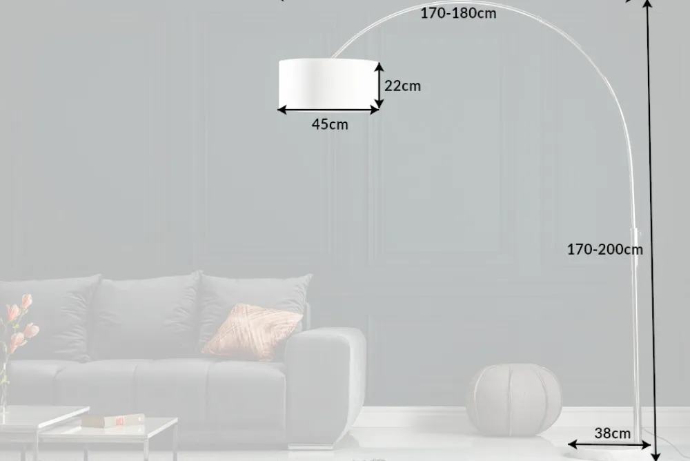 Riess-Ambiente Retro Möbel|Stehleuchten > Ausziehbare Bogenlampe LOUNGE DEAL 170-200cm weiß Leinenschirm Stehlampe