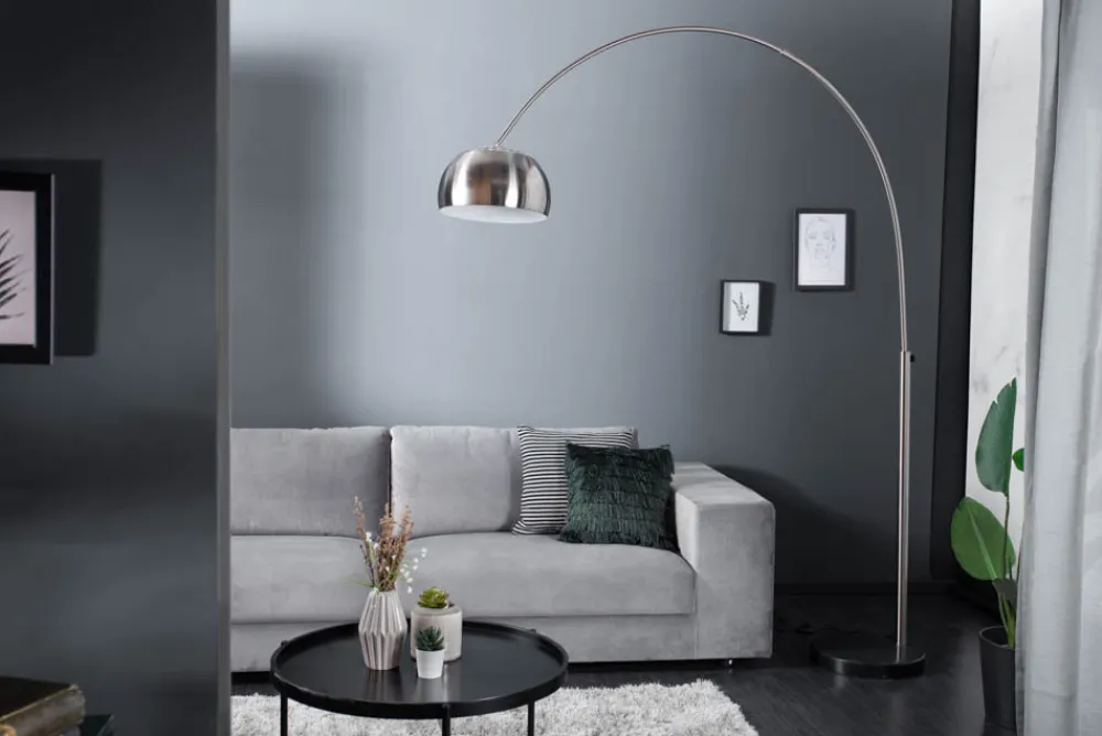 Riess-Ambiente Retro Möbel|Stehleuchten > Ausziehbare Bogenlampe LOUNGE DEAL 170-210cm chrom gebürstet Marmorfuß Stehlampe