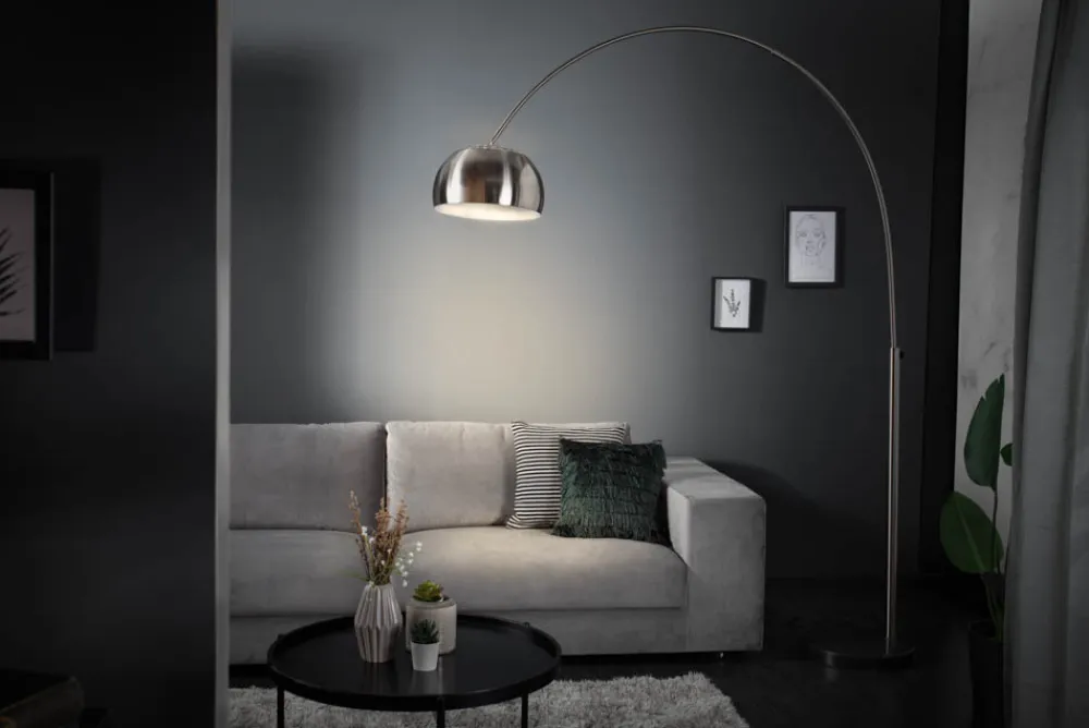 Riess-Ambiente Retro Möbel|Stehleuchten > Ausziehbare Bogenlampe LOUNGE DEAL 170-210cm chrom gebürstet Marmorfuß Stehlampe