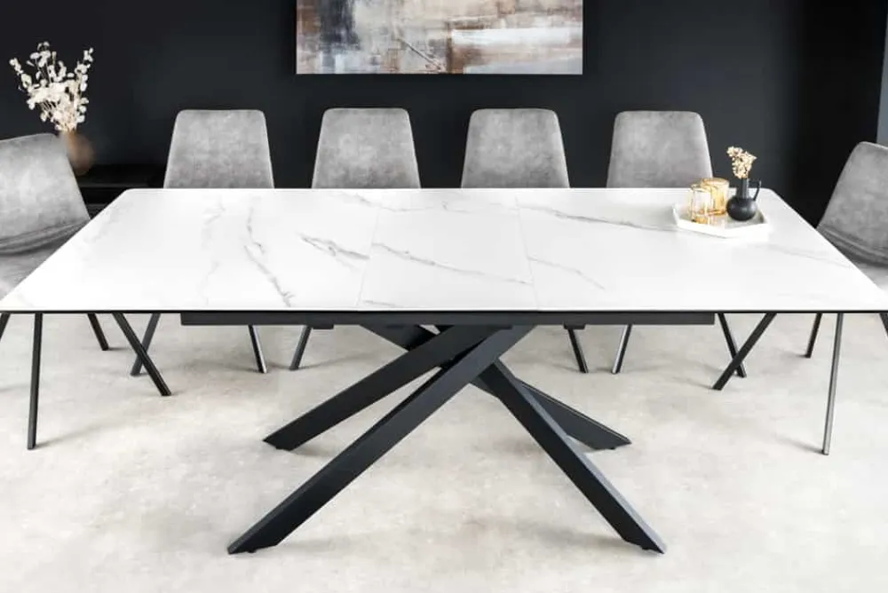 Riess-Ambiente Industrial Loft|Esstische > Ausziehbarer Esstisch ALPINE 160-200cm weiß Keramik Marmor schwarzes Metallgestell