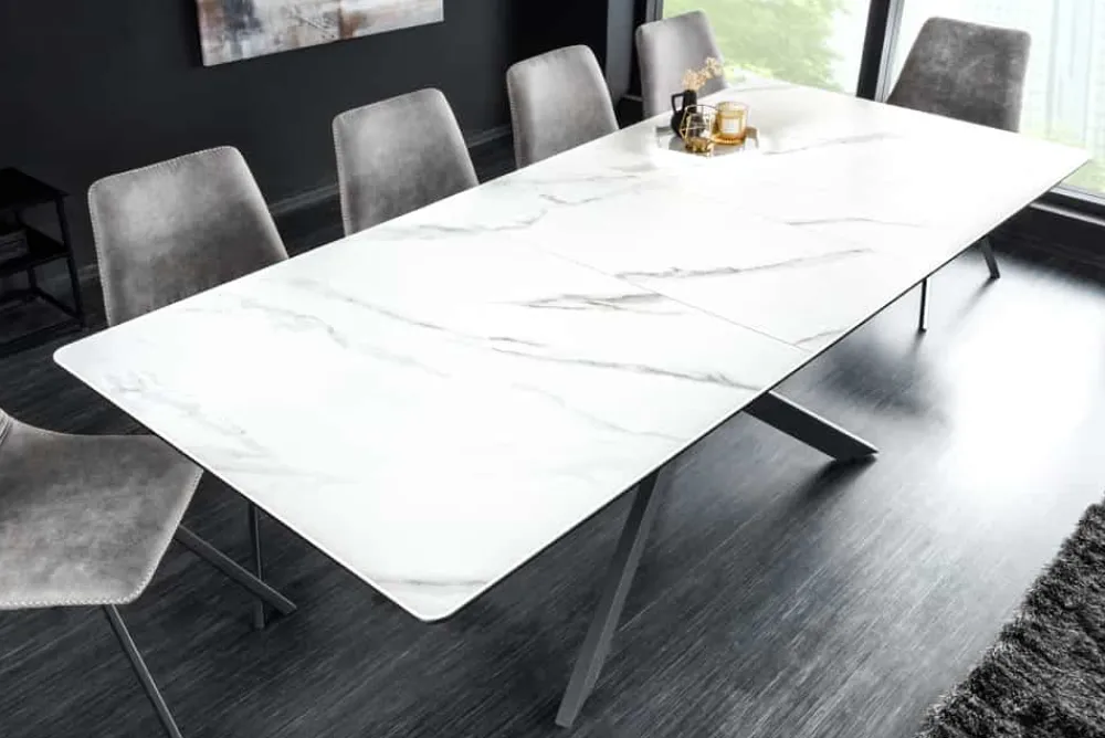 Riess-Ambiente Industrial Loft|Esstische > Ausziehbarer Esstisch ALPINE 160-200cm weiß Keramik Marmor schwarzes Metallgestell