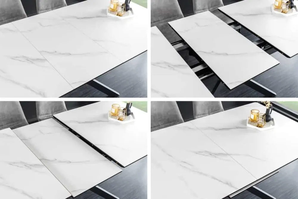 Riess-Ambiente Industrial Loft|Esstische > Ausziehbarer Esstisch ALPINE 160-200cm weiß Keramik Marmor schwarzes Metallgestell