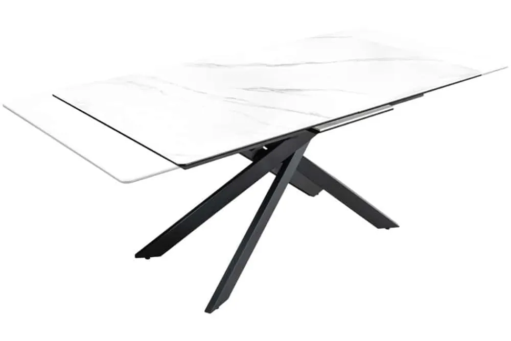 Riess-Ambiente Industrial Loft|Esstische > Ausziehbarer Esstisch ALPINE 160-200cm weiß Keramik Marmor schwarzes Metallgestell