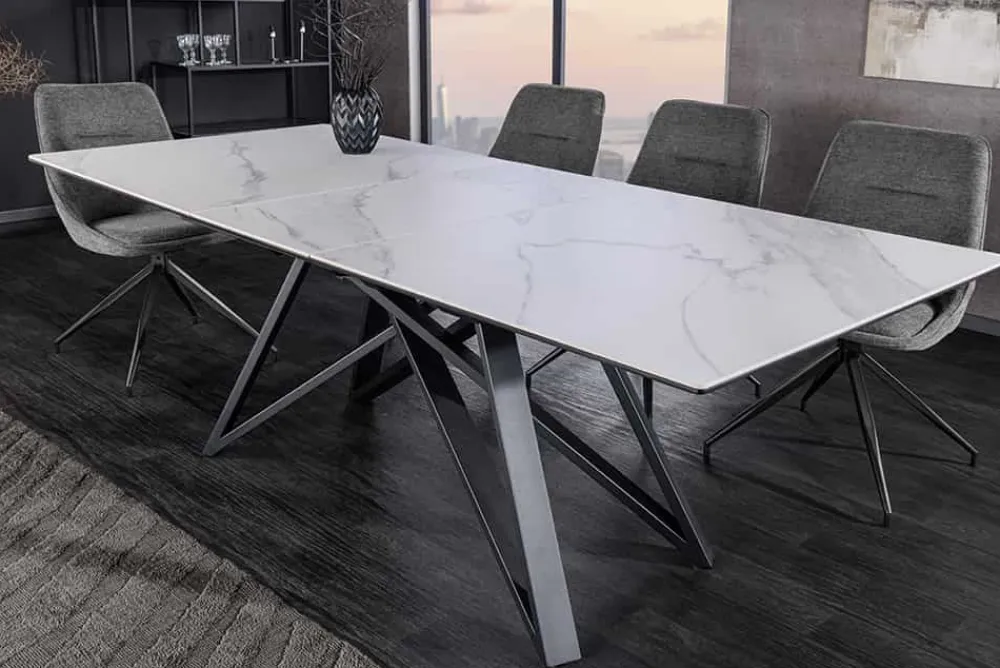 Riess-Ambiente Industrial Loft|Esstische > Ausziehbarer Esstisch ATLAS 160-200cm weiß Keramik schwarz Metall