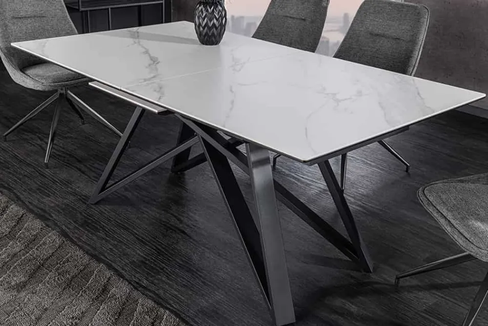 Riess-Ambiente Industrial Loft|Esstische > Ausziehbarer Esstisch ATLAS 160-200cm weiß Keramik schwarz Metall