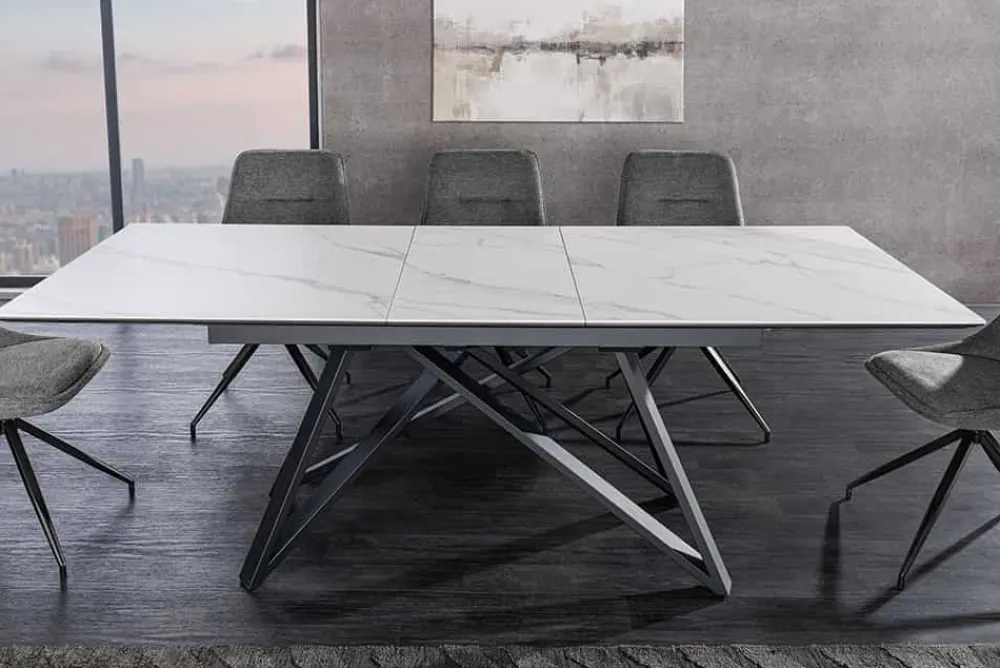 Riess-Ambiente Industrial Loft|Esstische > Ausziehbarer Esstisch ATLAS 160-200cm weiß Keramik schwarz Metall