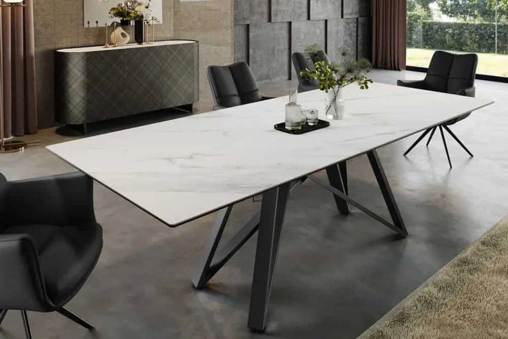 Riess-Ambiente Industrial Loft|Esstische > Ausziehbarer Esstisch ATLAS 160-200cm weiß Keramik schwarz Metall