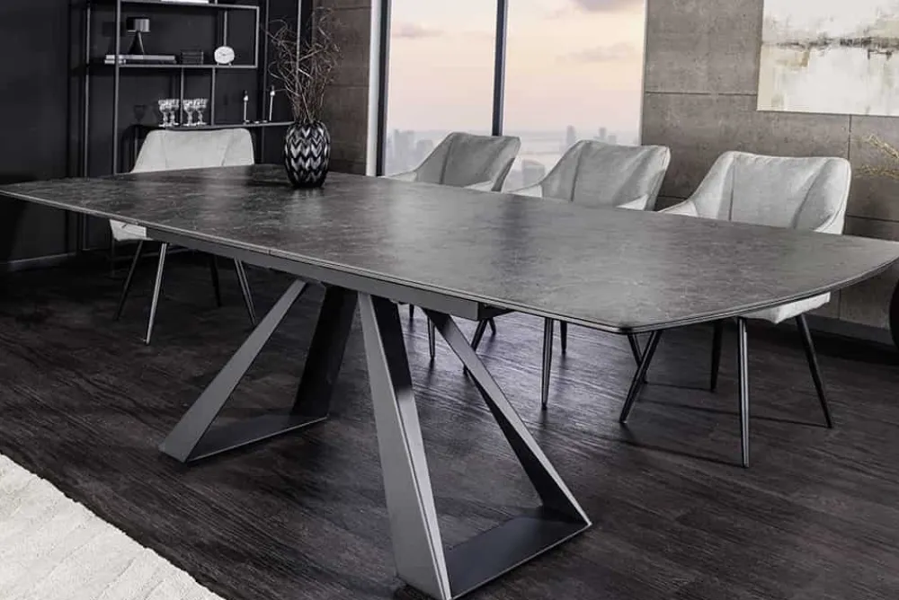 Riess-Ambiente Esstische > Ausziehbarer Esstisch CONCORD 180-230cm graphit grau Keramik schwarz Metall