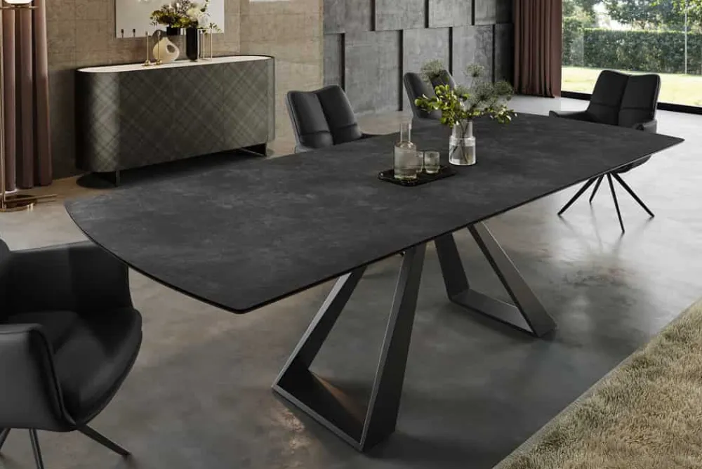Riess-Ambiente Esstische > Ausziehbarer Esstisch CONCORD 180-230cm graphit grau Keramik schwarz Metall