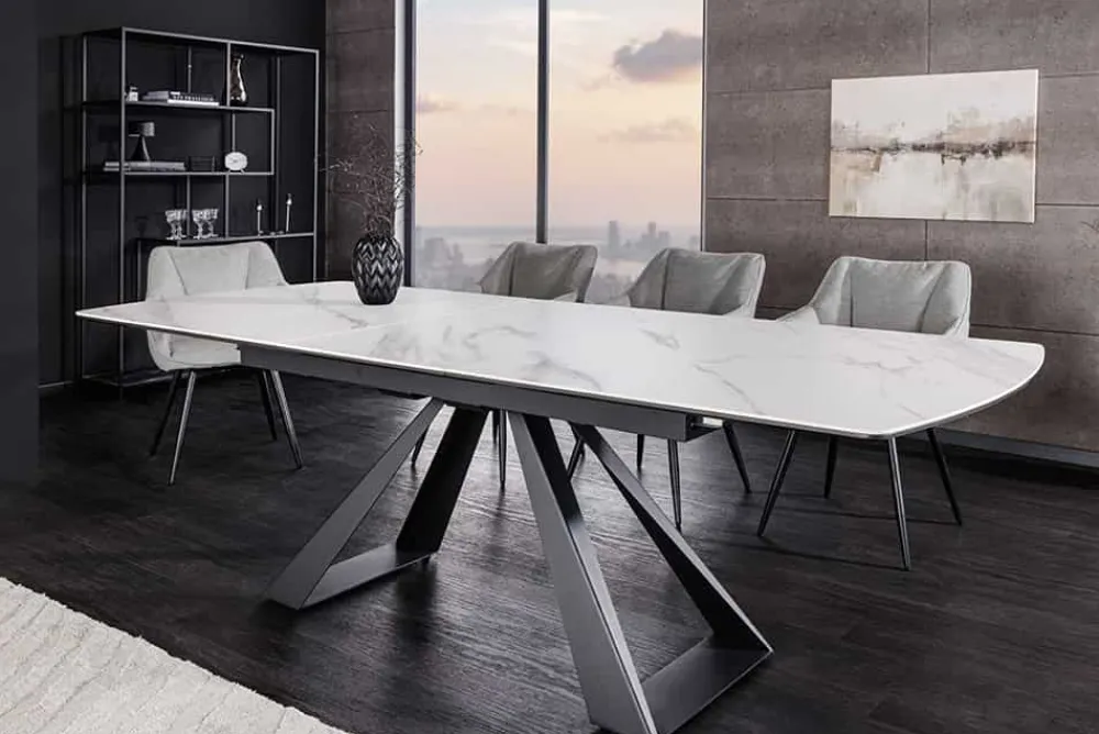 Riess-Ambiente Industrial Loft|Esstische > Ausziehbarer Esstisch CONCORD 180-230cm weiß Keramik schwarz Metall