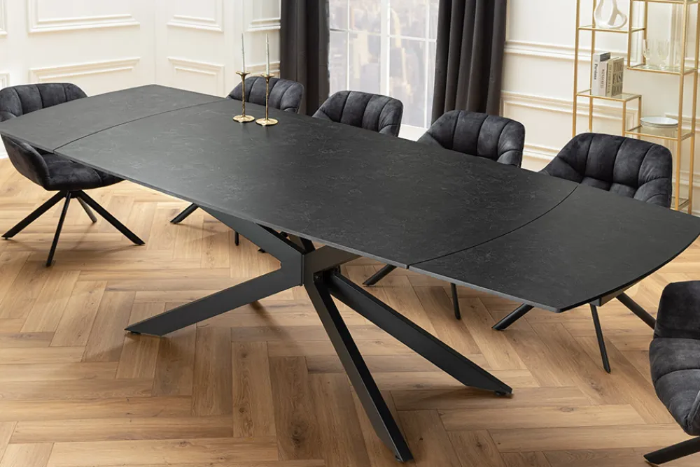 Riess-Ambiente Esstische > Ausziehbarer Esstisch COSMOS 160-240cm anthrazit Keramik schwarzes Metallgestell