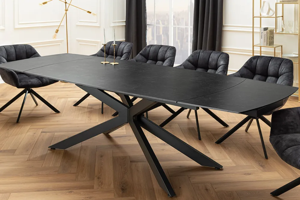 Riess-Ambiente Esstische > Ausziehbarer Esstisch COSMOS 160-240cm anthrazit Keramik schwarzes Metallgestell