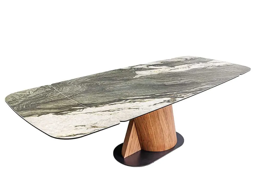 Riess-Ambiente Esstische > Ausziehbarer Esstisch ELEMENTS 180-260cm taupe grau spanische Keramik Walnuss Gestell