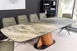 Riess-Ambiente Esstische > Ausziehbarer Esstisch ELEMENTS 180-260cm taupe beige spanischer Keramik Walnuss Gestell