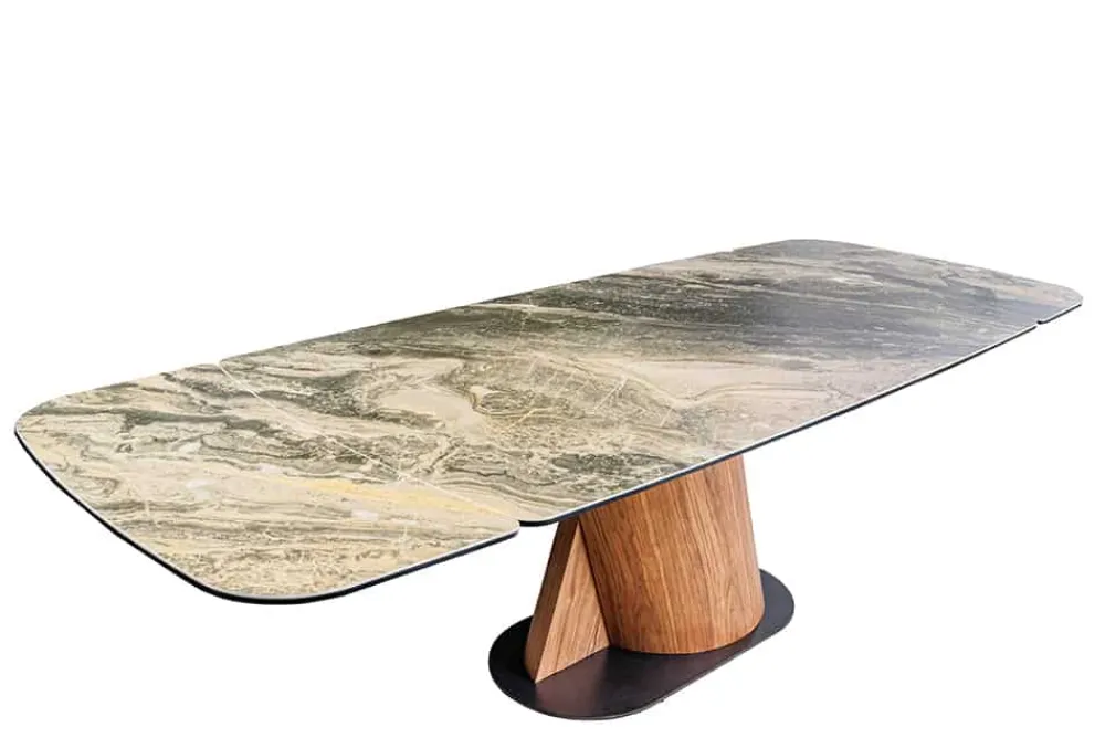 Riess-Ambiente Esstische > Ausziehbarer Esstisch ELEMENTS 180-260cm taupe beige spanischer Keramik Walnuss Gestell