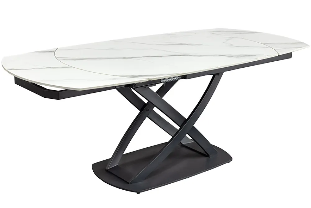 Riess-Ambiente Esstische > Ausziehbarer Esstisch INCEPTION 130-190cm weiß Marmor Keramik schwarzes Metallgestell