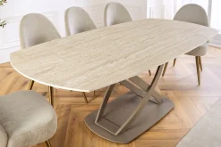 Riess-Ambiente Esstische > Ausziehbarer Esstisch INCEPTION 130-190cm oval Travertin Keramik champagner greige