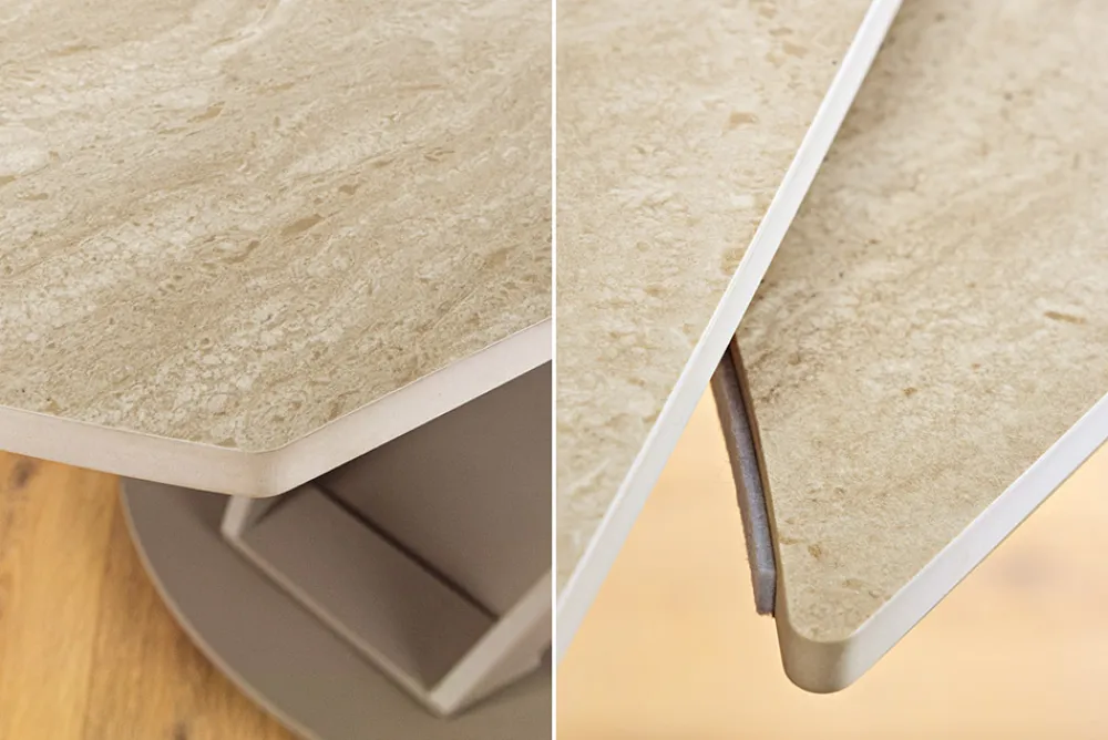 Riess-Ambiente Esstische > Ausziehbarer Esstisch INCEPTION 130-190cm oval Travertin Keramik champagner greige