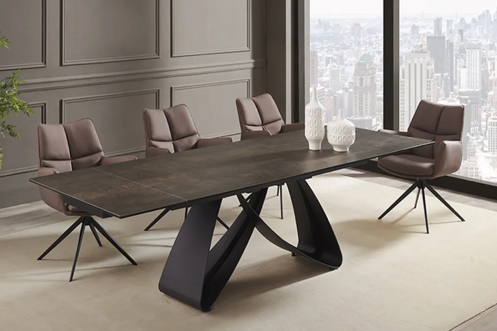 Riess-Ambiente Industrial Loft|Esstische > Ausziehbarer Esstisch INFINITY 180-260cm rost Keramik Marmor schwarz Metall