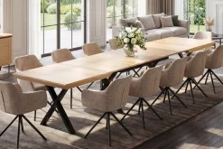 Riess-Ambiente Industrial Loft|Esstische > Ausziehbarer Esstisch LA FAMILIA 200-500cm natur Eichenholz schwarz Metall X-Gestell