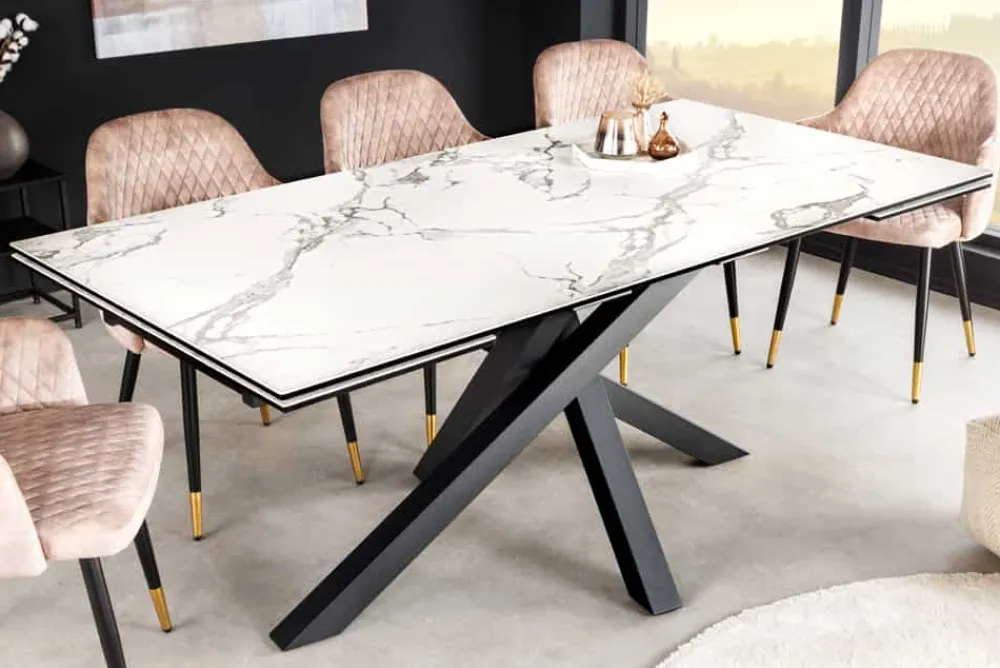 Riess-Ambiente Esstische > Ausziehbarer Esstisch MARVELOUS 180-220-260cm weiß Marmor Keramik made in Italy