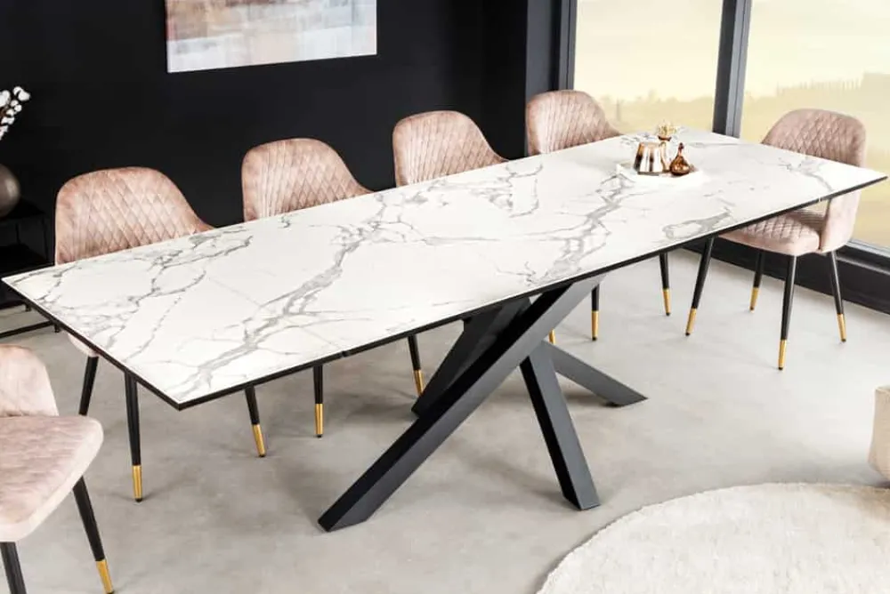 Riess-Ambiente Esstische > Ausziehbarer Esstisch MARVELOUS 180-220-260cm weiß Marmor Keramik made in Italy