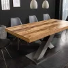 Riess-Ambiente Industrial Loft|Esstische > Ausziehbarer Esstisch MONTREAL 180-280cm natur Plankeneiche Holz-Design Schwarzstahl