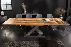 Riess-Ambiente Industrial Loft|Esstische > Ausziehbarer Esstisch MONTREAL 180-280cm natur Plankeneiche Holz-Design Schwarzstahl