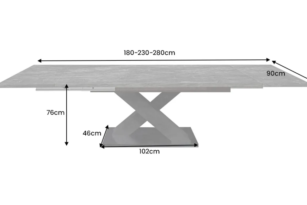 Riess-Ambiente Industrial Loft|Esstische > Ausziehbarer Esstisch MONTREAL 180-280cm grau graphit Keramik-Design X-Gestell