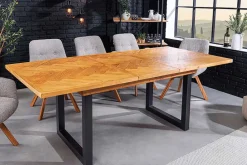 Riess-Ambiente Mehr...|Massivholzesstische > Ausziehbarer Esstisch MOSAIK 160-200cm braun Pinie recyceltes Massivholz Metall schwarz