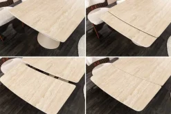 Riess-Ambiente Esstische > Ausziehbarer Esstisch VOGUE 160-240cm beige Keramik Travertin Metall champagner greige