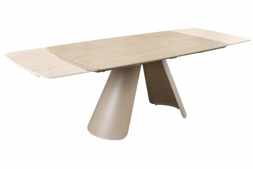 Riess-Ambiente Esstische > Ausziehbarer Esstisch VOGUE 160-240cm beige Keramik Travertin Metall champagner greige