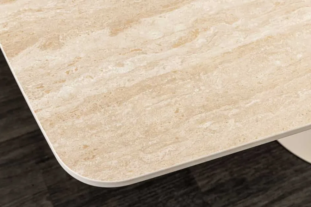 Riess-Ambiente Esstische > Ausziehbarer Esstisch VOGUE 160-240cm beige Keramik Travertin Metall champagner greige
