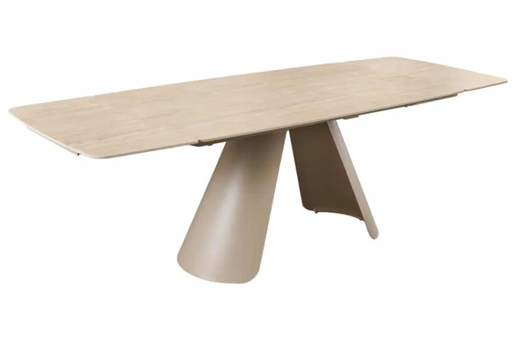 Riess-Ambiente Esstische > Ausziehbarer Esstisch VOGUE 160-240cm beige Keramik Travertin Metall champagner greige