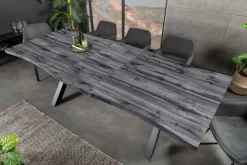 Riess-Ambiente Industrial Loft|Esstische > Ausziehbarer Esstisch WILD 180-220cm grau gekälkt Wildeichen-Design Baumkante schwarz