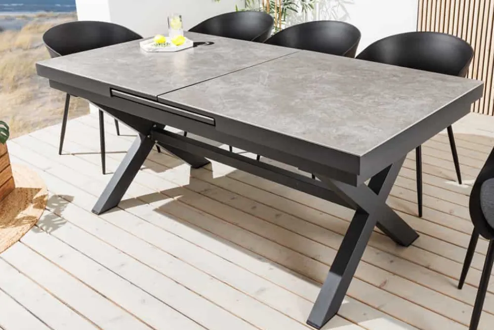 Riess-Ambiente Haus & Garten|Esstische > Ausziehbarer In- und Outdoor Esstisch EMPIRE 180-240cm hellgrau Keramik anthrazit